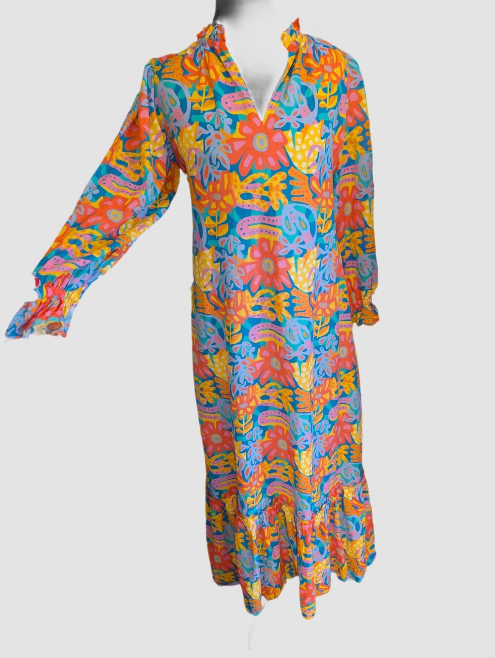 Briton Court High V neck tiered maxi dress size small floral
